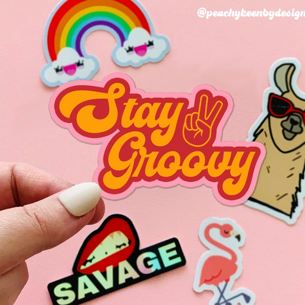 MAGNET Stay Groovy | Red & Blue Fridge Magnet, Car Magnet, Decorative Magnet, Car Decal, Cute Gift, Weatherproof  4.5"