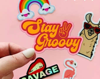 MAGNET Stay Groovy | Red & Blue Fridge Magnet, Car Magnet, Decorative Magnet, Car Decal, Cute Gift, Weatherproof  4.5"