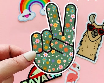Imán para nevera con diseño floral verde de la paz, para coche, decorativo, resistente a la intemperie, 12,7 cm
