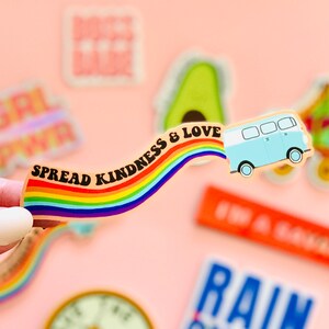 STICKER Spread Kindness & Love Retro | Die-Cut Window, Skateboard, Car, Laptop Vinyl Sticker, Weather Resistant Vinyl Stickers - 5"