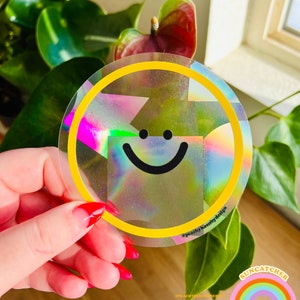 SUNCATCHER Smiley Face | Rainbow Suncatcher, Sticker, Rainbow Maker, Decal Window Decal, Window Sticker  4"