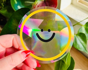 ŁATWY SUNCHI Smiley Face | Tęczowy łapacz słońca, naklejka, twórca tęczy, naklejka na okno, naklejka na okno 4"