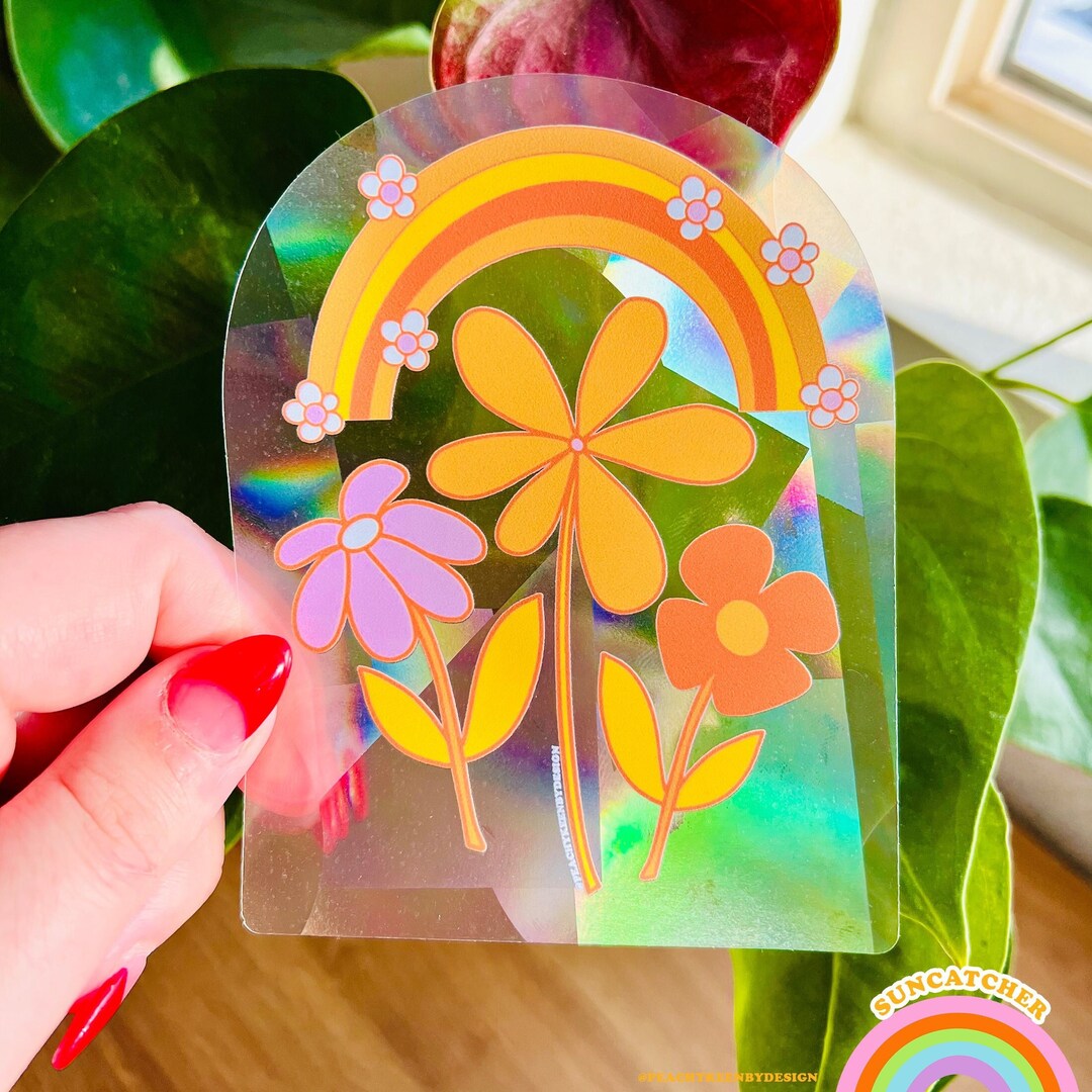 SUNCATCHER Rainbow Flowers Rainbow Suncatcher, Sticker, Rainbow Maker
