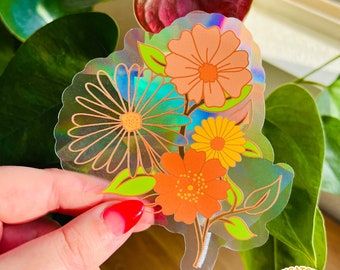 SUNCATCHER Retro Flower Power | Rainbow Suncatcher, Sticker, Rainbow Maker, Decal Window Decal, Window Sticker  4.5"