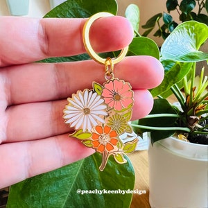 ENAMEL KEYCHAIN Retro Flower Power |  1.75&quot;