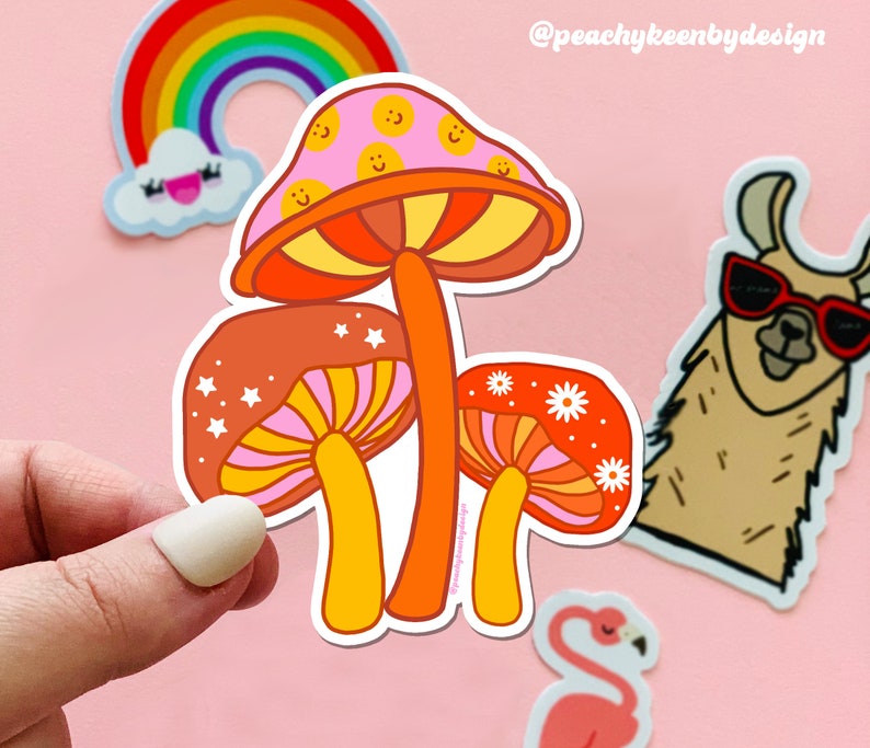 MAGNET Retro 60s & 70s Mushrooms  | Fridge Car Magnet, Decorative Magnet, Car Decal, Weatherproof Magnet  4.5' 