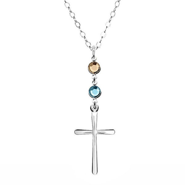 925 Sterling Silver Cross necklace, Personal Birthstone lariat Y Necklace, Personalized necklace, Christmas gifts for her, mom, sister CR03B