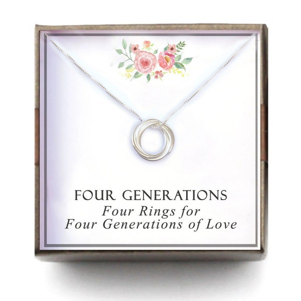 Christmas gift for grandma, Four Generations necklace, Gift for Grandmother, Gift for Mom mother Nana, great grandma gift, SMO-RING