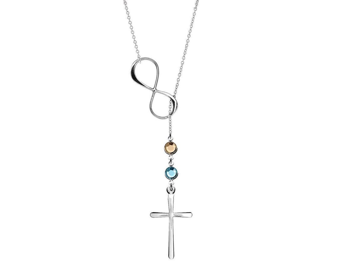 Sterling Silver Infinity Cross Necklace Birthstones Lariat Y Necklace
