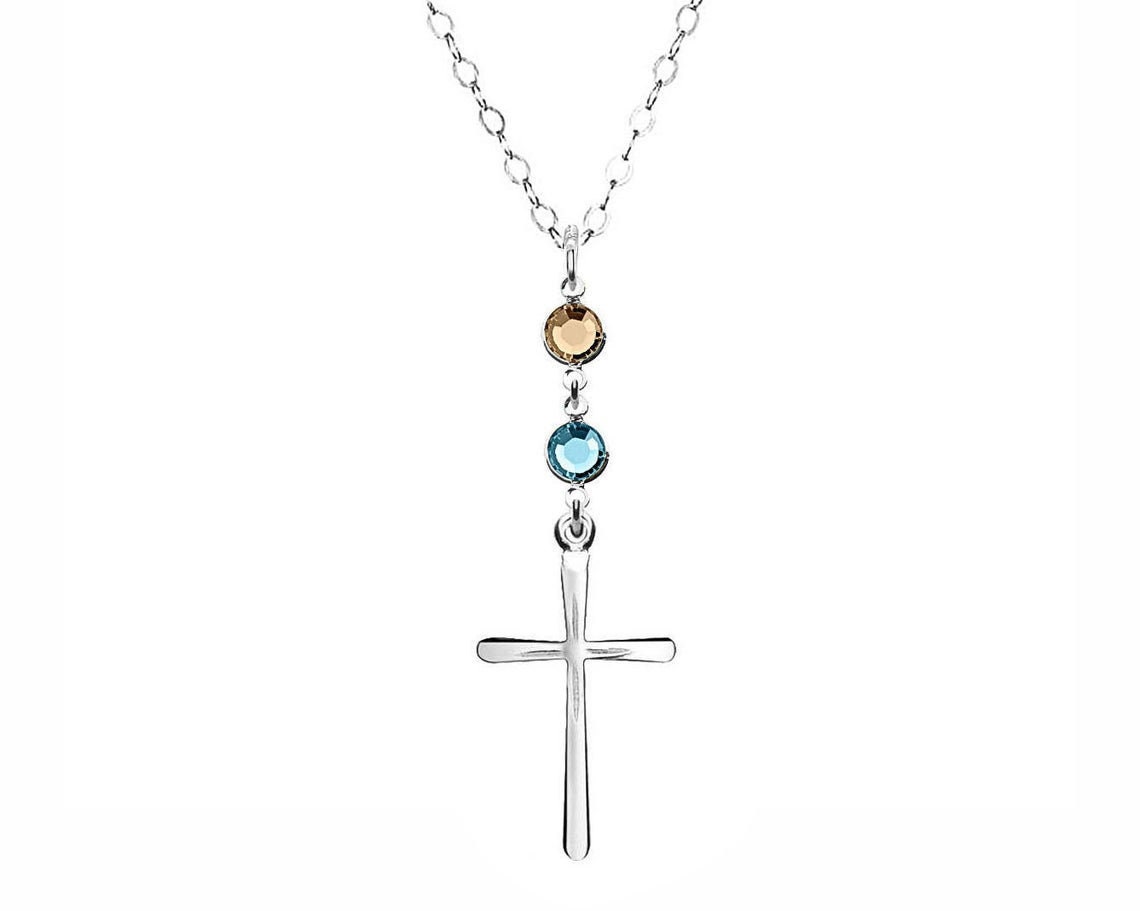 Sterling Silver Cross Necklace Birthstone Y Necklace Etsy
