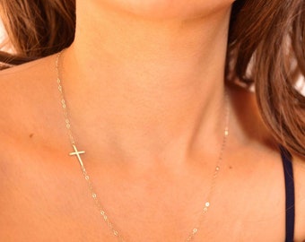 Christmas Gifts- Dainty and simple Sideways Cross Necklace - Everyday necklace, Women Cross, the best gifts for mom sister daughter CR04