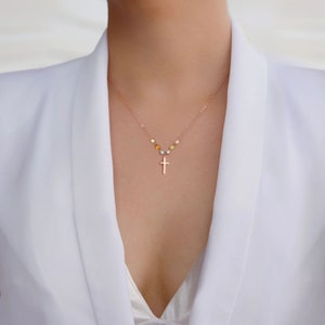 Mother gift. Dainty Sterling Silver Cross with family birthstone necklace Family tree, Birthday gift, grandma gift, grandmother gift image 4