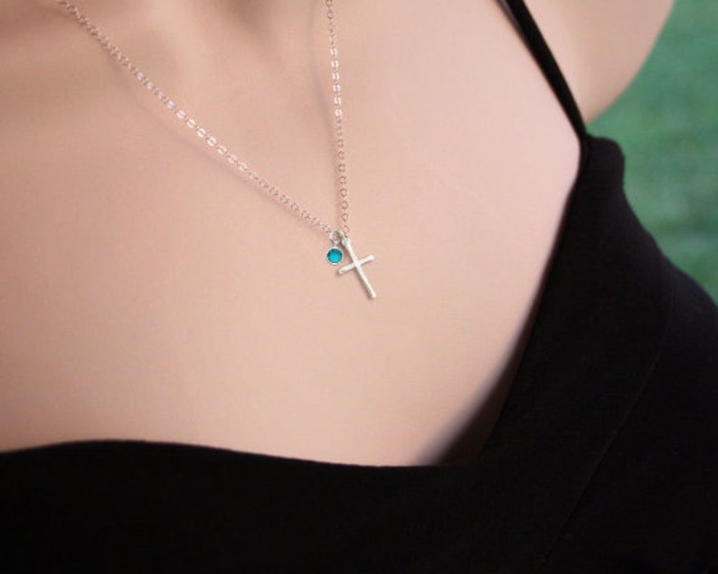 Cross necklace Birthstone Personalized birthstone necklace, Confirmation gift for girls, Christmas gifts for her mom CR03B image 2
