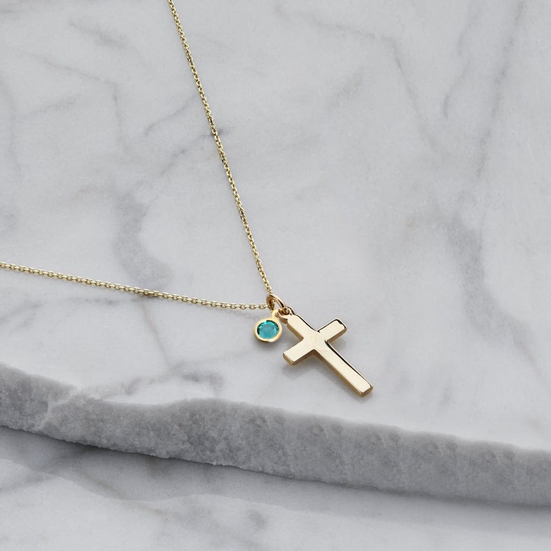 Cross necklace Birthstone Personalized birthstone necklace, Confirmation gift for girls, Christmas gifts for her mom CR03B image 1