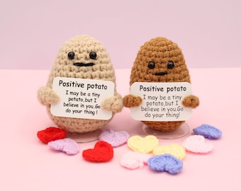 Handmade Positive Potato, Emotional Support Pickle Crochet, Funny Best Friend Gift. Teacher, Co Worker, Gifts for Her. Supportive Gift.
