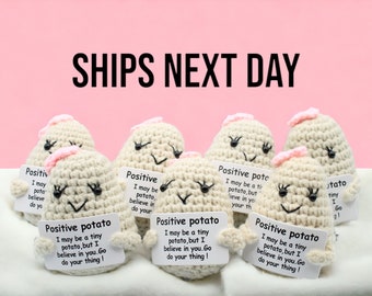 Gkuzus 4pcs Emotional Support Positive Crochet Tomato Potato Doll with Positive Card Ornament Gifts Good Luck Encouragement for Holiday Party(C T L P 4PCS