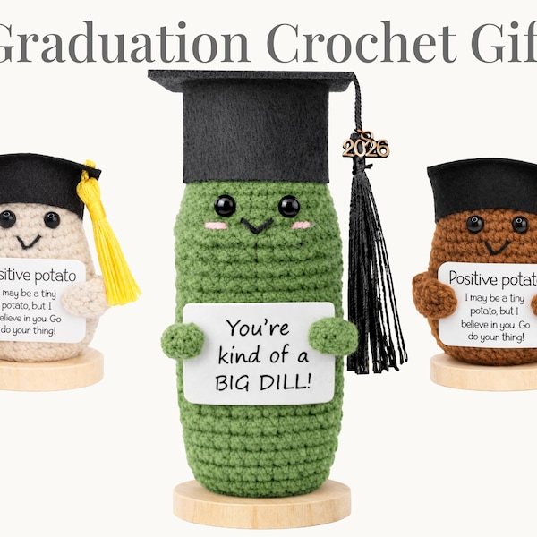 2026 Graduation Pickle with Stand, Positive Potato Keepsake, High School, College, PHD Grad Gifts. Big Dill Gift For Graduates.
