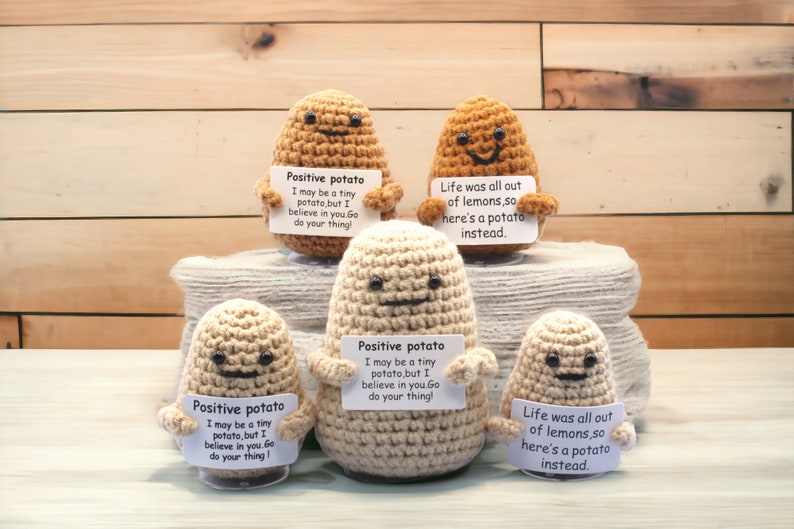 Positive Potato, Emotional Support Pickle Crochet Toy, Handmade Best Friend Gift. Office Desk Decor for Coworkers. Funny Birthday Gag Gifts X-Large Potato