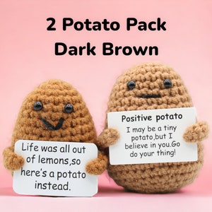Positive Potato, Emotional Support Pickle Crochet Toy, Handmade Best Friend Gift. Office Desk Decor for Coworkers. Funny Birthday Gag Gifts 2 Pack Dark Brown