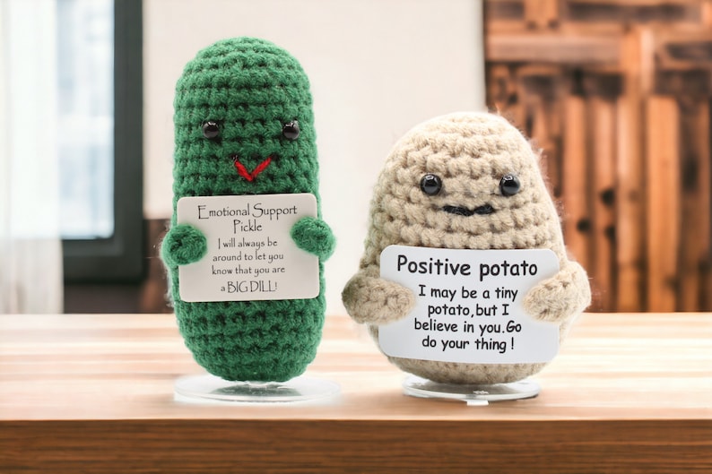 Positive Potato, Emotional Support Pickle Crochet Toy, Handmade Best Friend Gift. Office Desk Decor for Coworkers. Funny Birthday Gag Gifts Potato Pickle Combo