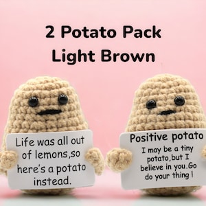 Positive Potato, Emotional Support Pickle Crochet Toy, Handmade Best Friend Gift. Office Desk Decor for Coworkers. Funny Birthday Gag Gifts 2 Pack Light Brown