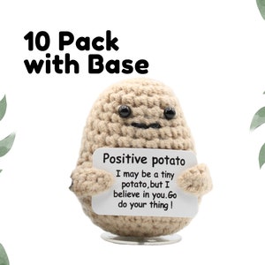 10 Pack Positive Potato, Emotional Support Pickle Crochet Toy, Handmade Best Friend Gift. Office Desk Decor for Coworkers. Funny Gag Gifts