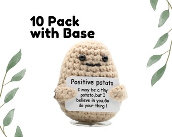 10 Pack Positive Potato, Emotional Support Pickle Crochet Toy, Handmade Best Friend Gift. Office Desk Decor for Coworkers. Funny Gag Gifts