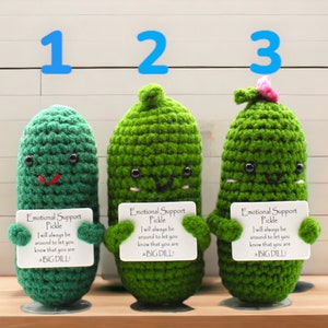 Positive Potato, Emotional Support Pickle Crochet Toy, Handmade Best Friend Gift. Office Desk Decor for Coworkers. Funny Birthday Gag Gifts image 8