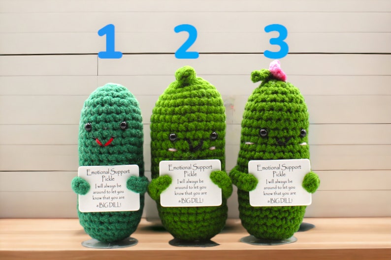 Positive Potato, Emotional Support Pickle Crochet Toy, Handmade Best Friend Gift. Office Desk Decor for Coworkers. Funny Birthday Gag Gifts image 8