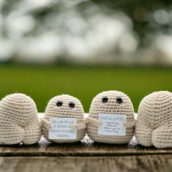 Patatas con trasero grande y positivas que dan ánimos, regalo de cumpleaños hecho a mano para mejores amigos. Apoyo emocional, decoración de escritorio de oficina. Regalos divertidos de broma hechos a crochet