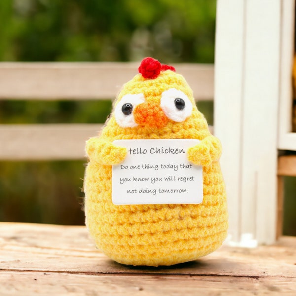 Hello Chicken Brave Positive Potato, Emotional Support Crochet Pickle. Encouraging Christmas Gift.Holiday Present. Funny Gifts For Friends.