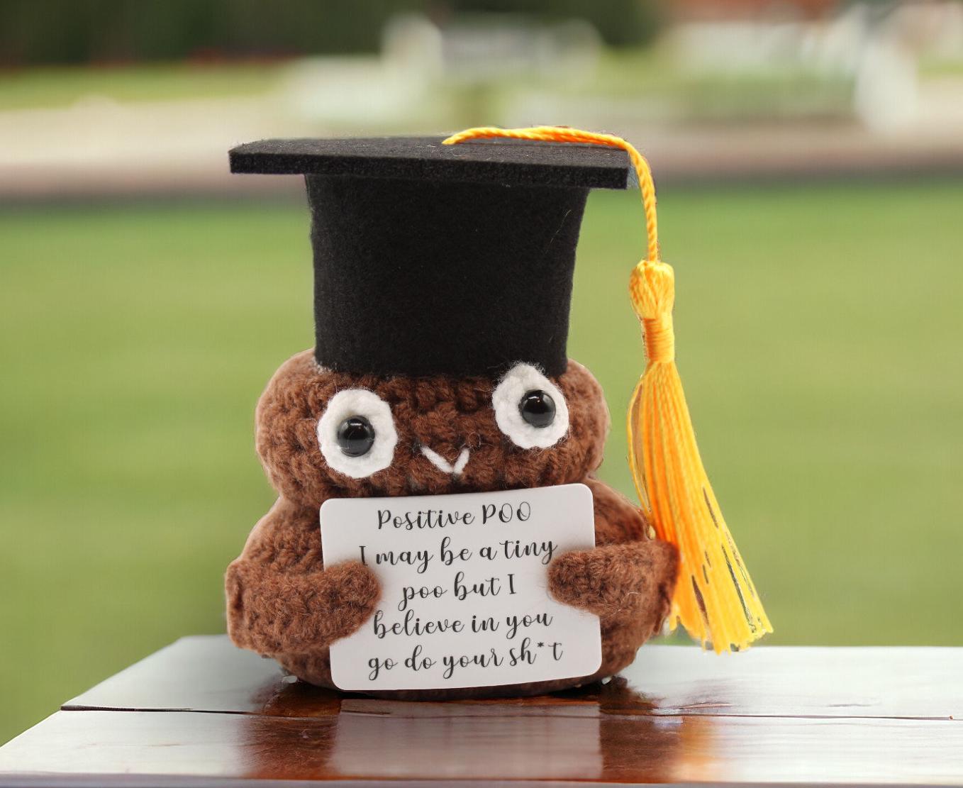 Positive Potato Knitted Doll With Encouraging Card - Dark Brown Graduation Theme, With Stand - View #5