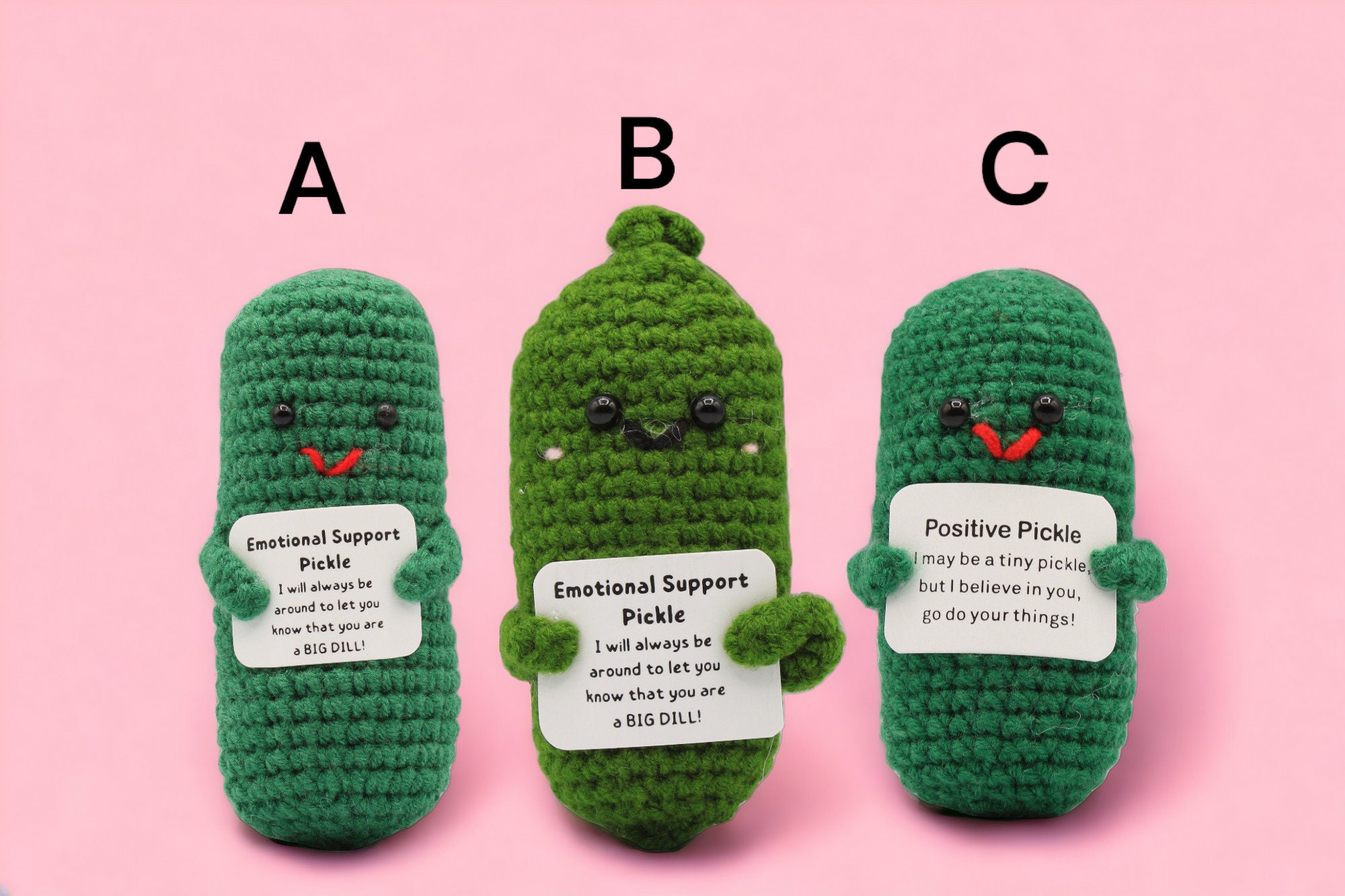 SHUAISHIDAI Positive Pickle Toy Gifts Funny Crochet Positive Pickle Knitted  Doll with Positive Card, Mini Creative Small Gifts for Friends Party