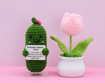 Handmade Positive Potato, Emotional Support Pickle Crochet, Funny Best Friend Gift. Teacher, Co Worker, Gifts for Her. Supportive Gift.