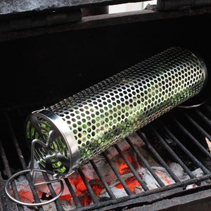 Rolling Grill BBQ Basket, Grilling Accessories for Men. Dad Gifts for Outdoor Cooking. Unique Grilling Gift for Grillers. Grill Accessory