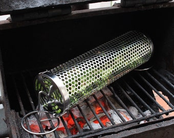 Rolling Grill BBQ Basket, Grilling Accessories for Men. Dad Gifts for Outdoor Cooking. Unique Grilling Gift for Grillers. Grill Accessory