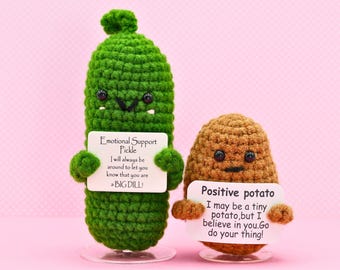 Handmade Positive Potato, Emotional Support Pickle Crochet, Funny Best Friend Gift. Teacher, Co Worker, Gifts for Her. Supportive Gift.