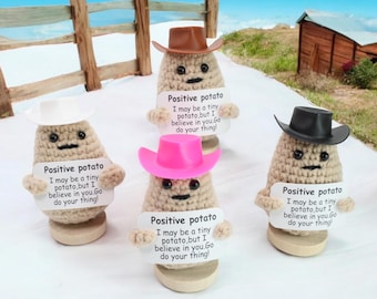 Handmade Cowboy & Cowgirl Positive Potato, Girlfriend, Mom, Sister Funny Cheer Up gift for Friends. Co Worker Desk Decor. Best Friend Gifts