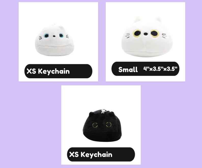 Cute Squishy Black Cat Plush Toy, White Cat Plushie, Stuffed Animal Baby Toy. Throw Pillow Accessory. Cat Lover Car Dashboard Decor. image 4