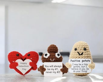 Handmade Positive Potato, Emotional Support Pickle Crochet, Funny Positive Poo,Poop. Valentines Gifts for Her. Valentines Day Plush.