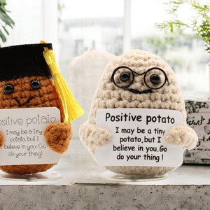 Positive Potato, Emotional Support Pickle Crochet Toy, Handmade Best Friend Gift. Office Desk Decor for Coworkers. Funny Birthday Gag Gifts image 2