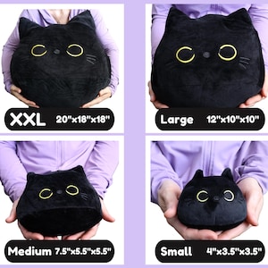 Cute Squishy Black Cat Plush Toy, White Cat Plushie, Stuffed Animal Baby Toy. Throw Pillow Accessory. Cat Lover Car Dashboard Decor. image 2