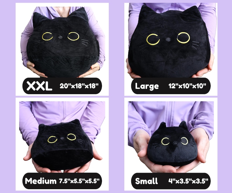 Cute Squishy Black Cat Plush Toy, White Cat Plushie, Stuffed Animal Baby Toy. Throw Pillow Accessory. Cat Lover Car Dashboard Decor. image 2