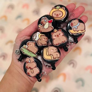 capybara badge reel, kawaii capybara, anime badge reel charm, gift for bff, gift for her, phone accessory, gift for nurse