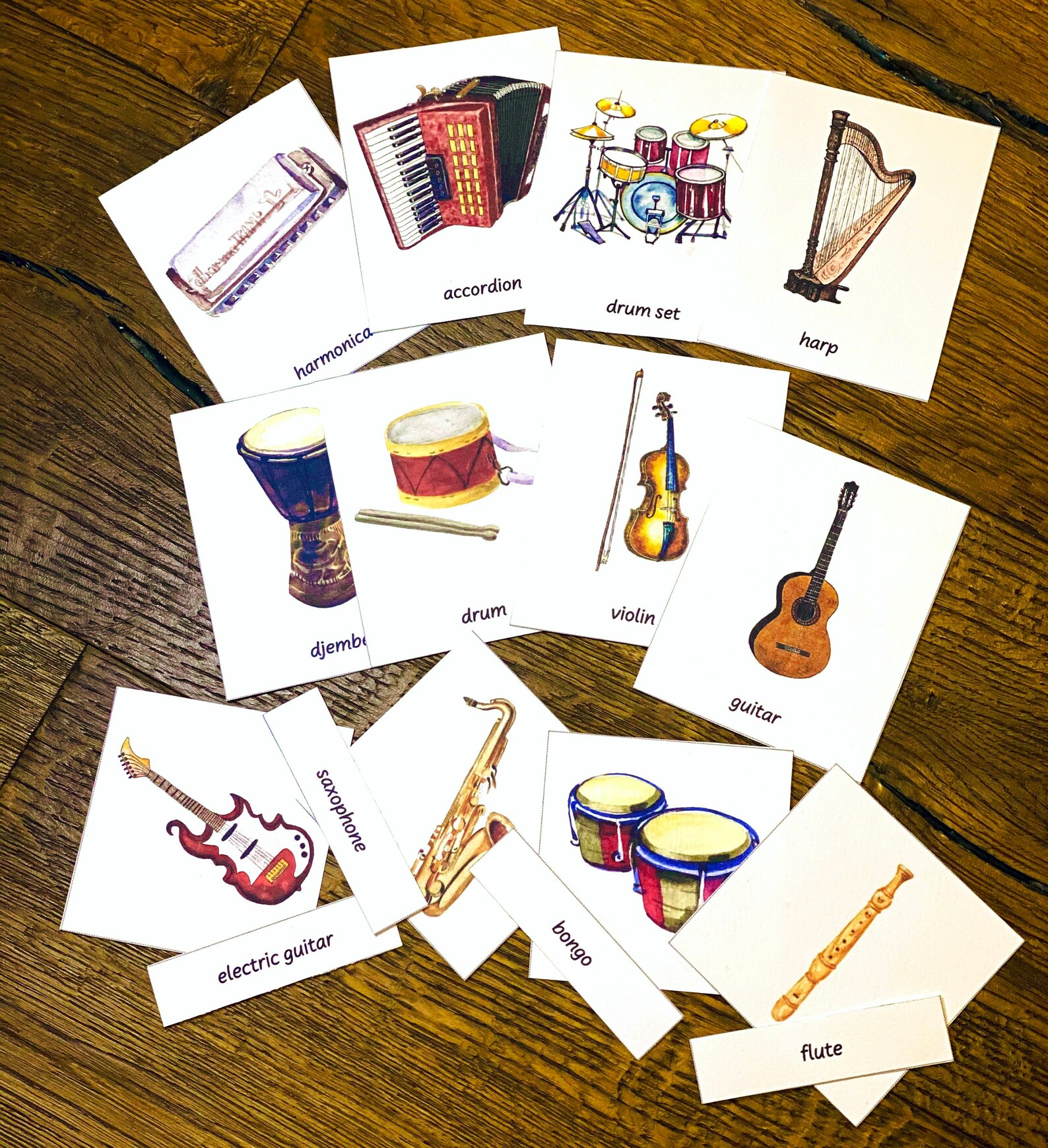 MUSICAL INSTRUMENTS 3 Part Cards Montessori 24 Editable Cards