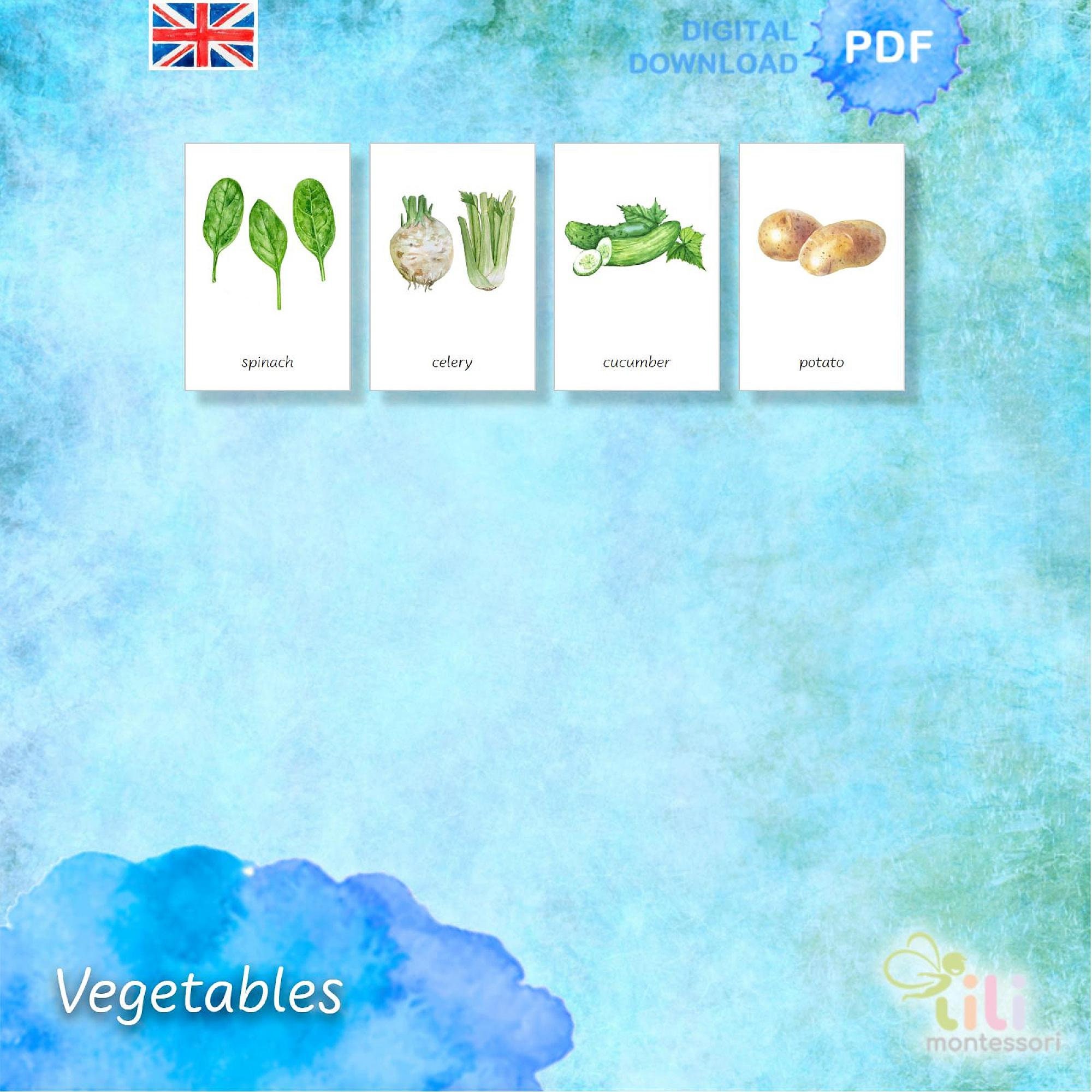 VEGETABLES Three Part Cards Montessori ⁕28 Editable Cards ...