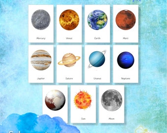 SOLAR SYSTEM Three part cards ⁕ 28 Montessori Editable Cards ⁕ Nomenclature ⁕ Cosmic education⁕ Montessori Printable ⁕