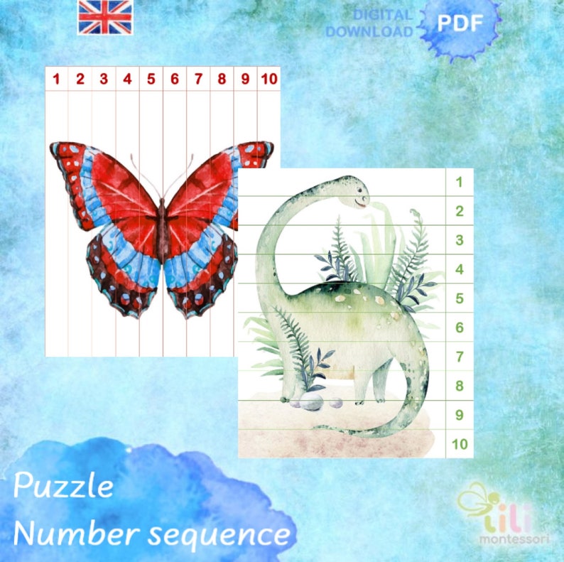 Number sequence 1-10 Puzzle \u2055Montessori Numeracy \u2055 Numbers \u2055 Puzzle \u2055 Educational Material \u2055 Printable \u2055 Math \u2055