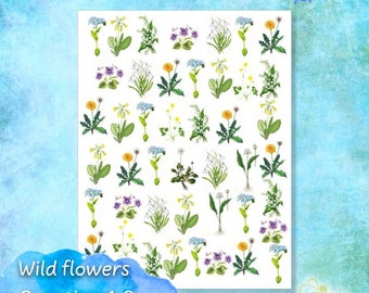 Può includere: Un foglio di lavoro stampabile con uno sfondo bianco e uno schema di illustrazioni di fiori selvatici colorati. Il testo "Wild flowers Counting 1-9" è in fondo alla pagina.