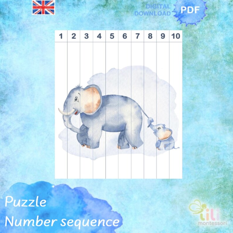 Number sequence 1-10 Puzzle \u2055Montessori Numeracy \u2055 Numbers \u2055 Puzzle \u2055 Educational Material \u2055 Printable \u2055 Math \u2055